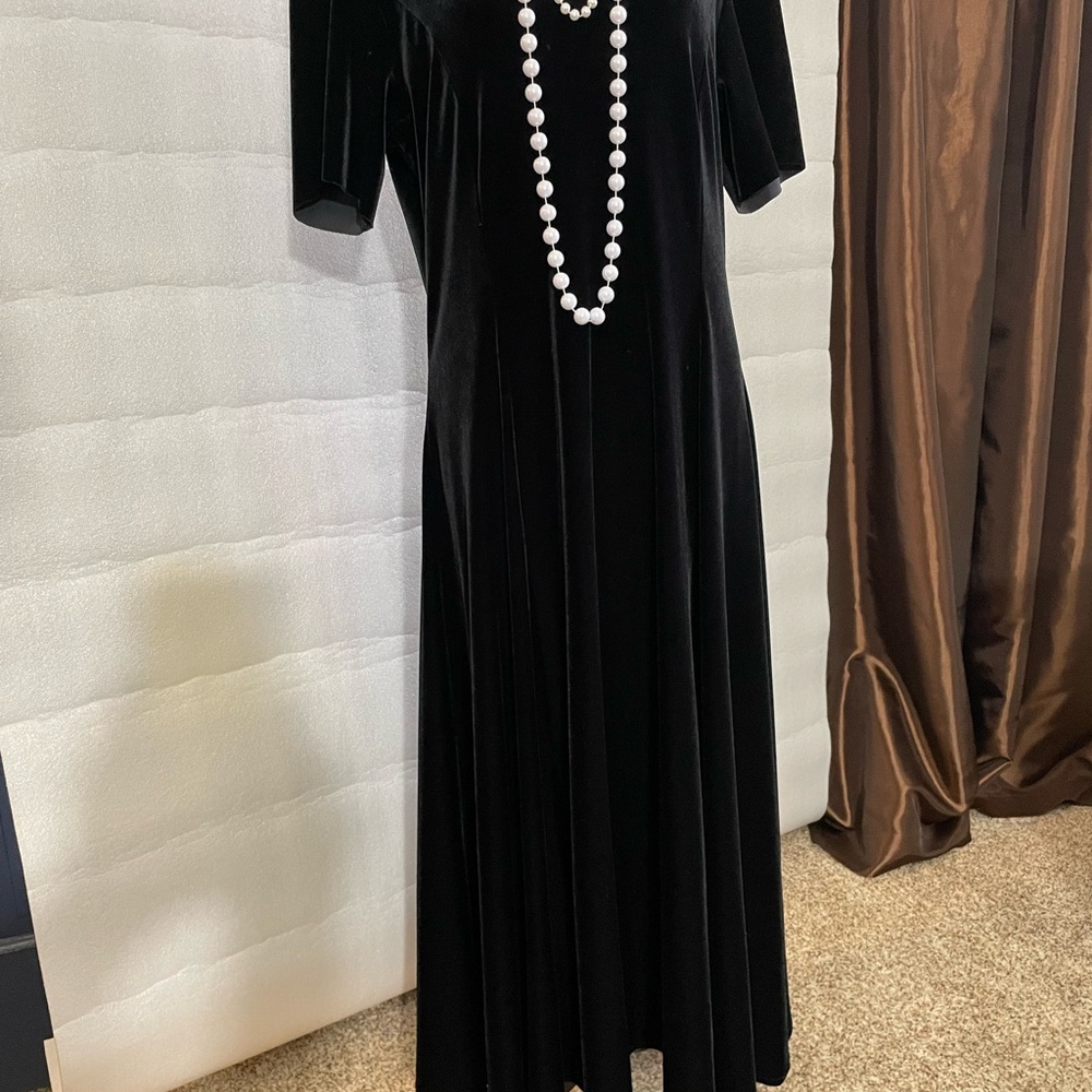 Handmade black velvet costume dress 3/4 length size medium with snaps down back.